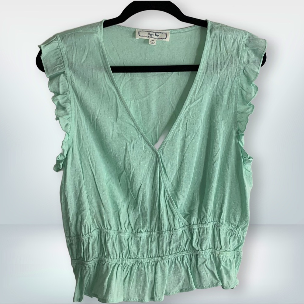 NWoT Hippie Rose Mint Green Sleeveless Ruffle V Neck Top, Size XL